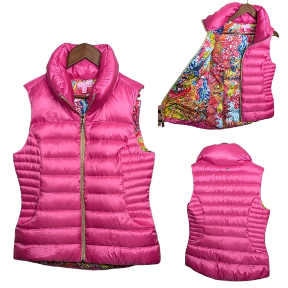 Lilly Pulitzer Jackets & Blazers - Lilly Pulitzer Allie Packable Puffer Vest Medium Pink Floral Down Lightweight Re